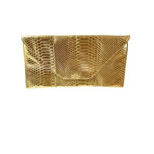Vintage  Large Clutch   Gold Color   Snakeskin Look Exterior   Glamours